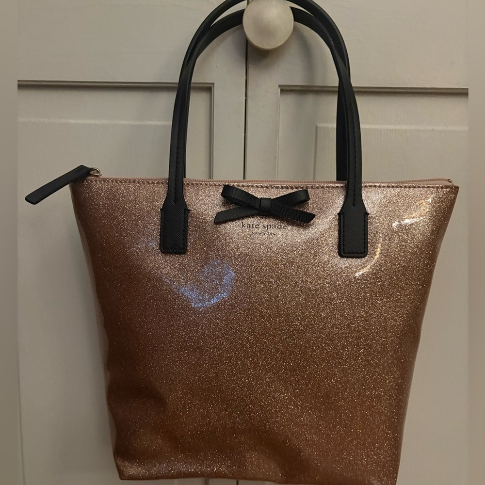 Kate Spade Sparkle Rosegold Tote with Black Handles